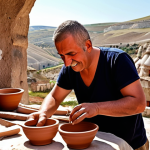 Pottery Workshop in Cappadocia**

Prompt: A traveler enthusiastically crafting a clay pot at a traditional pottery workshop in Cappadocia, Turkey. Focus on the hands-on experience and the vibrant colors of the clay and workshop setting. Background includes partially finished pottery and local artisans assisting. Capture the excitement of creating something unique.

**