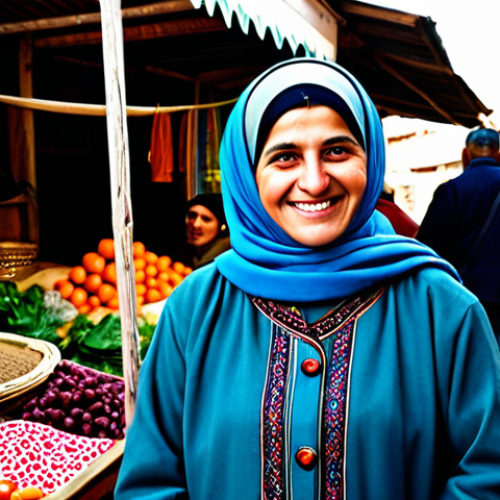 Home 26 A friendly local artisan, a Turkish woman, fully clothed in modest traditional attire, stands at her vibrant stall in a bustling village market. She holds up a beautifully handmade item, smiling warmly. The market is filled with colorful textiles, fresh produce, and other local crafts. In the background, other villagers and travelers mingle. The scene is well-lit with natural daylight, capturing an authentic, community-focused atmosphere. Professional photography, high detail, realistic lighting, perfect anatomy, correct proportions, natural pose, well-formed hands, proper finger count, natural body proportions, safe for work, appropriate content, fully clothed, modest, professional dress, family-friendly.